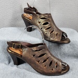 Nurture Slingback Sandals Womens 8.5 Bronze Leather Cutout Buckle Peep Toe Shoes